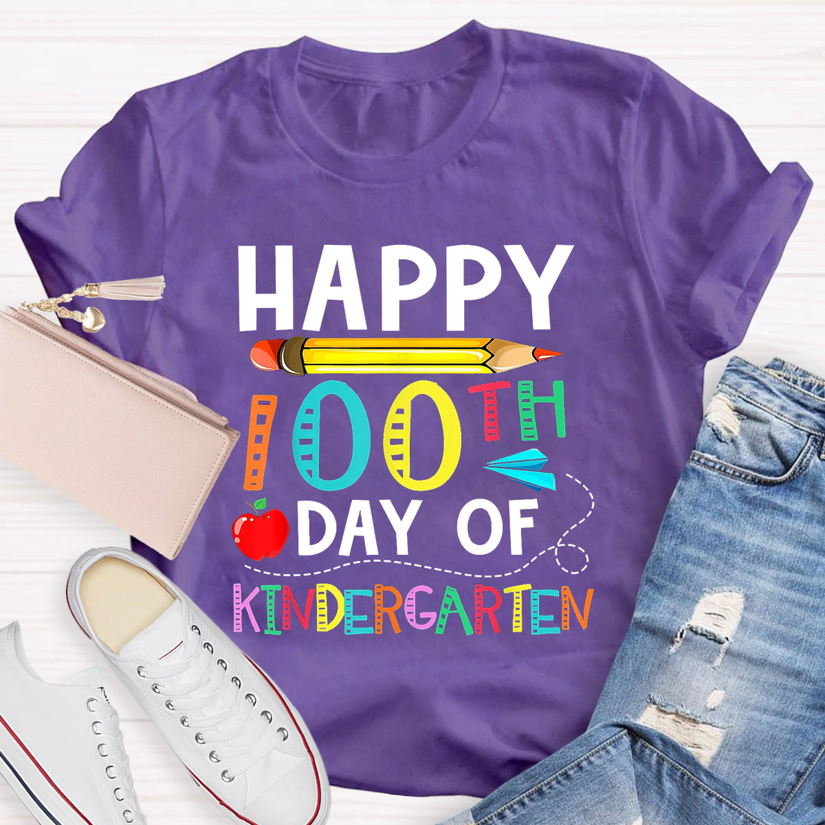 Happy 100th Day of Kindergarten Apple Pencil T-Shirt