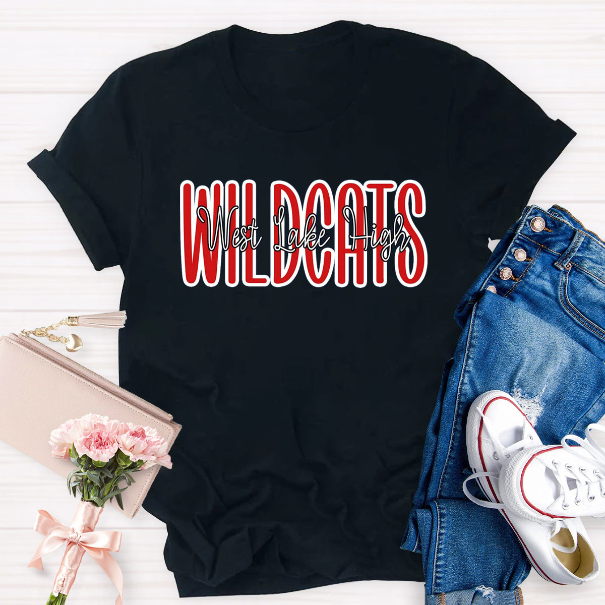 Personalized Mascot And School Name Red Printed T-Shirt