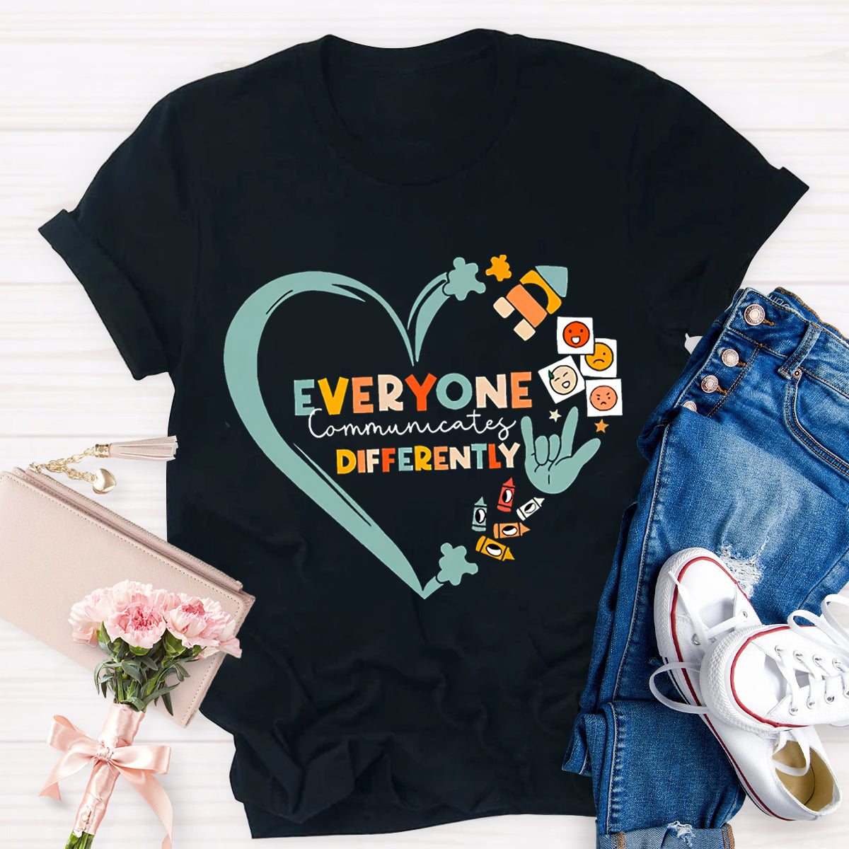 Everyone Communicates Differently Heart T-Shirt