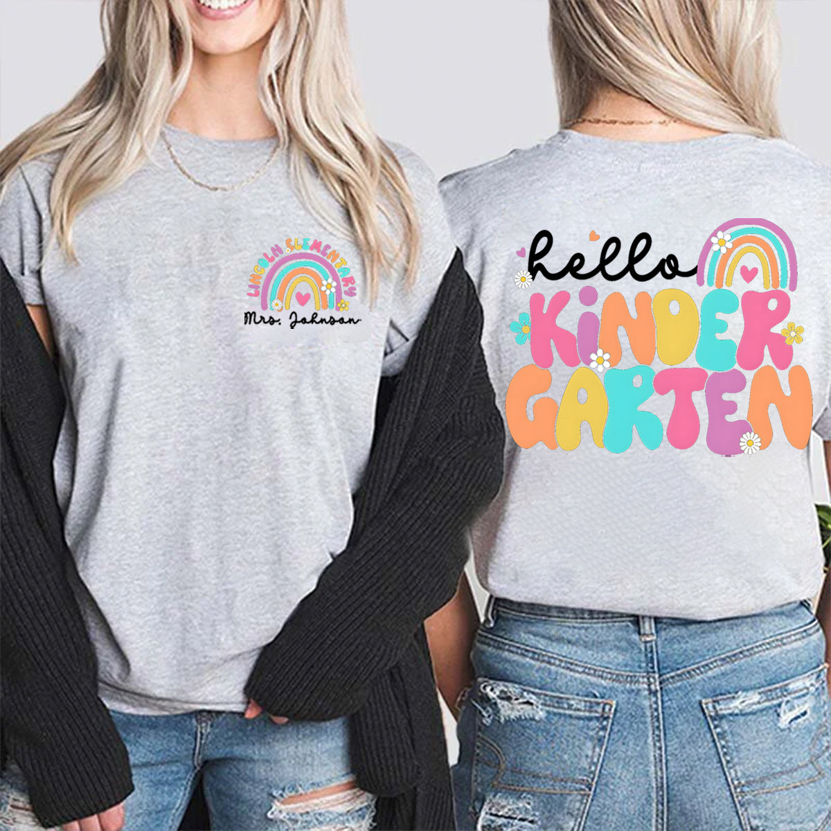 Personalized Grade And School Name Teacher's Name Double Printed T-shirt