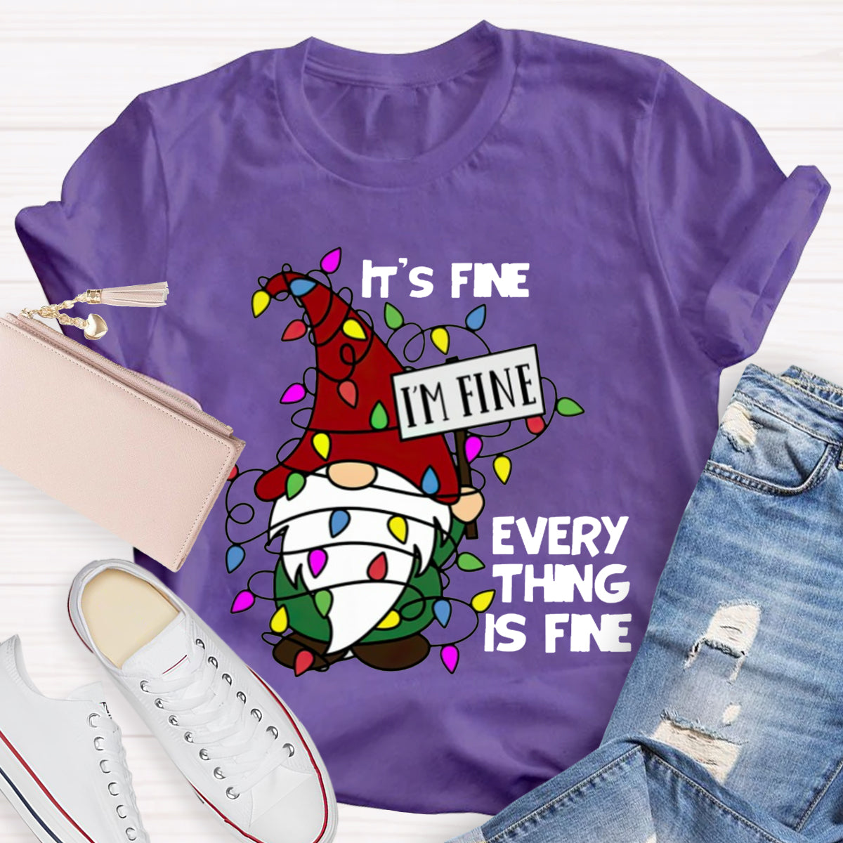 It's Fine I‘m Fine Everything Is Fine Gnome Christmas T-Shirt