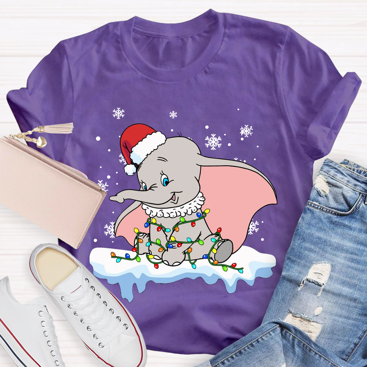 Cute Dumbo Flying Elephant Christmas T-Shirt