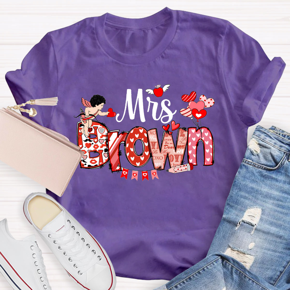 Personalized Name Teacher Valentine's Day T-Shirt