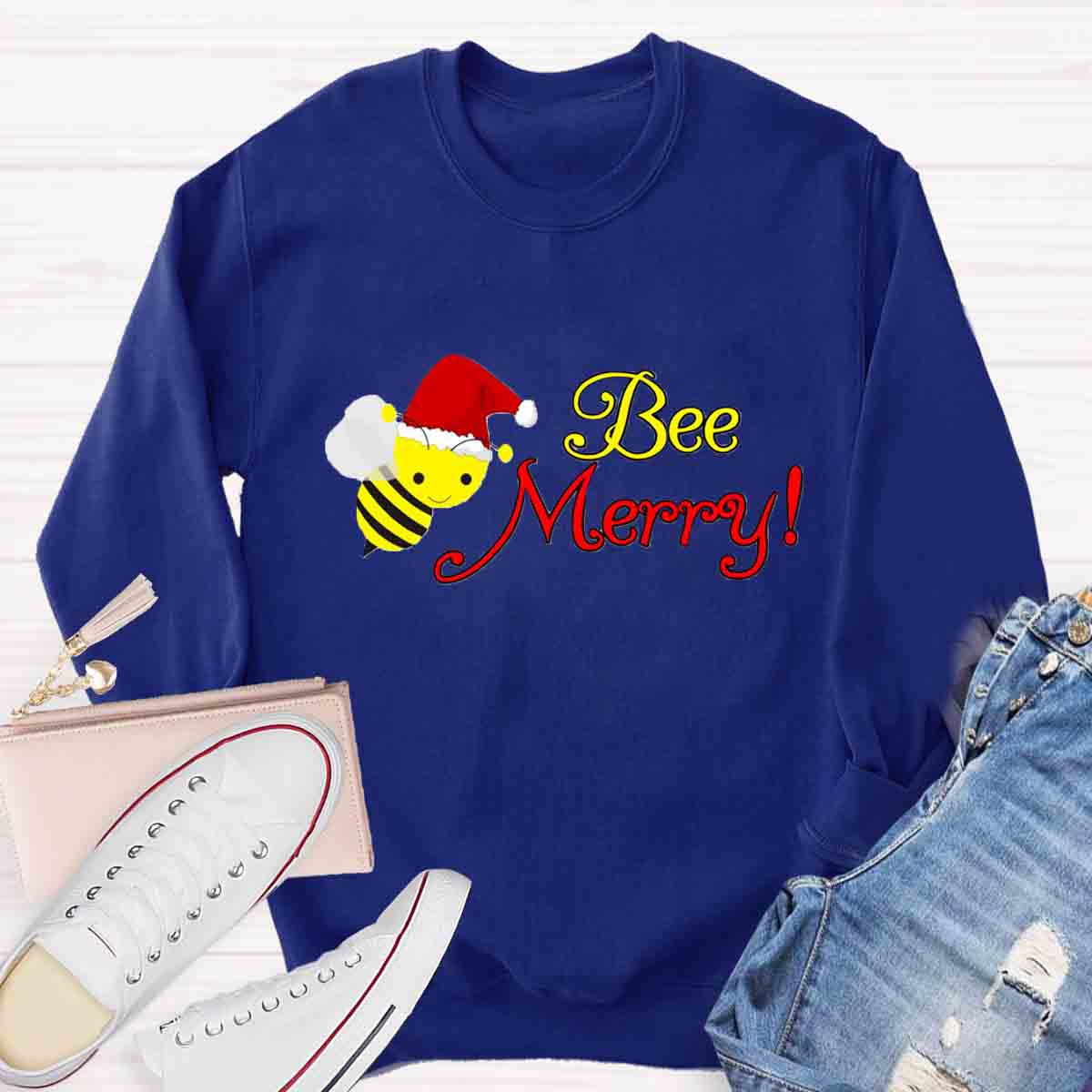 Christams Bee Happy Teacher Sweatshirt