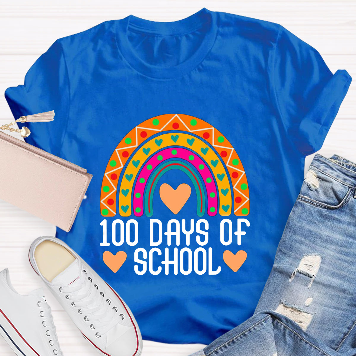 100 Days Of School Rainbow Teacher T-Shirt