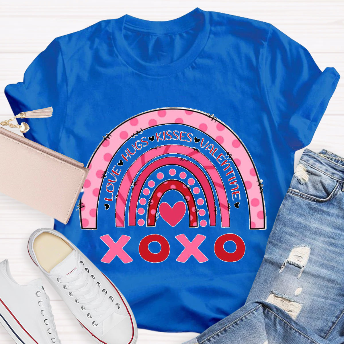 Love Hugs Kisses Valentinecc Teacher T-Shirt