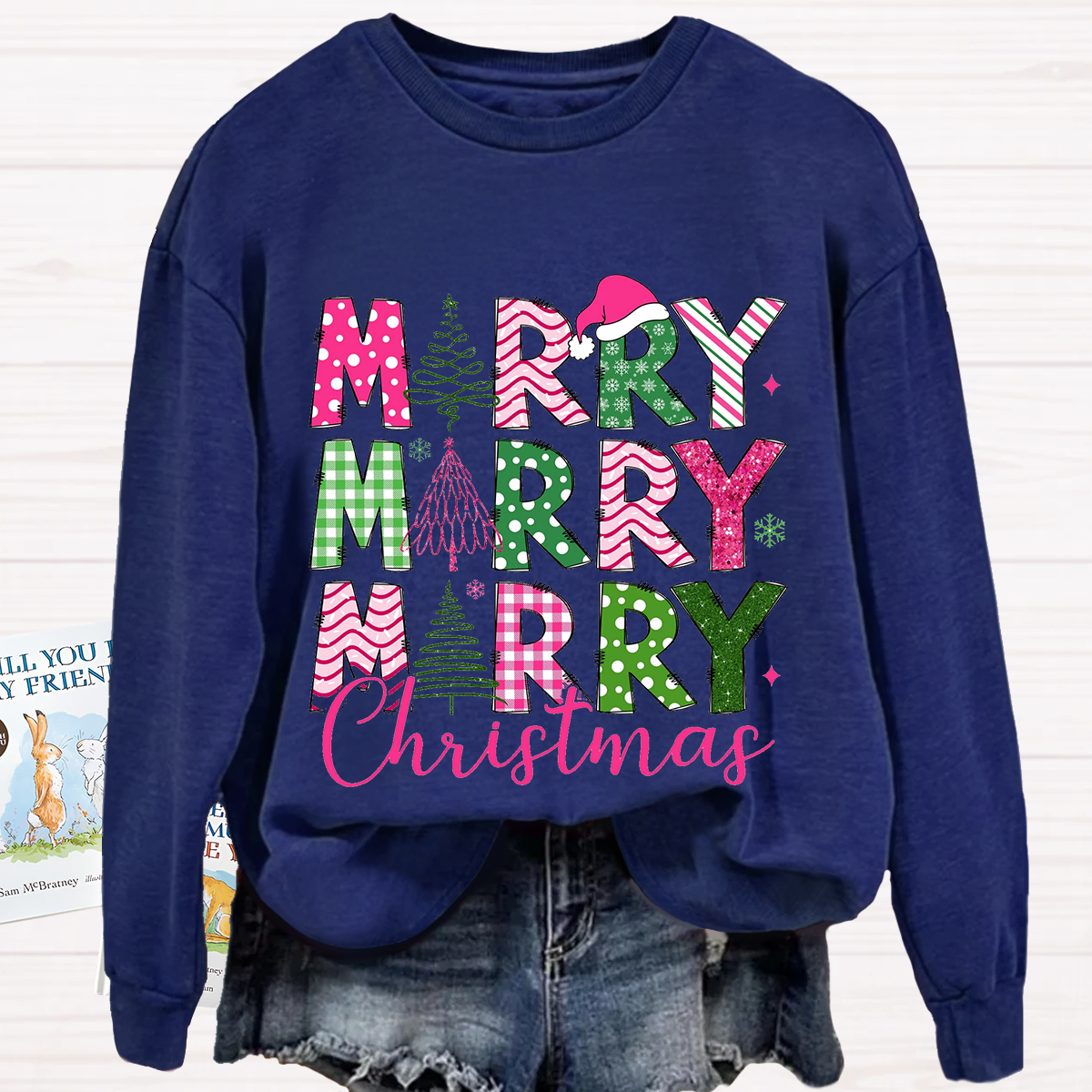 Merry Christmas Tree Geometric Pattern Design Sweatshirt