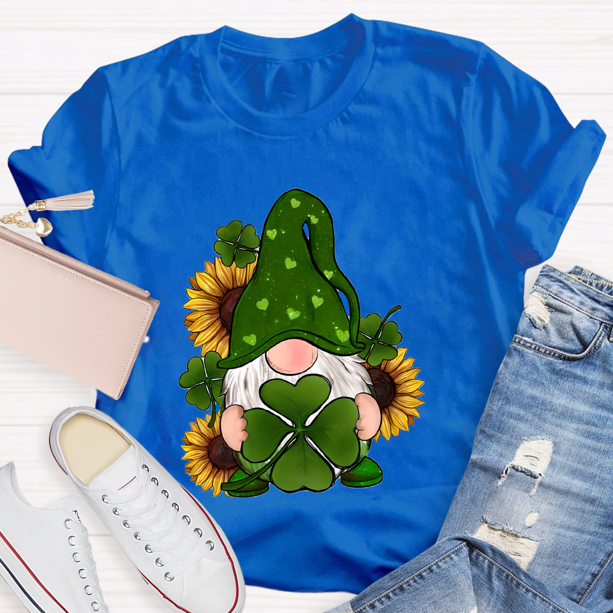 St. Patricks Day Gnome With Sunflowers Teacher T-Shirt