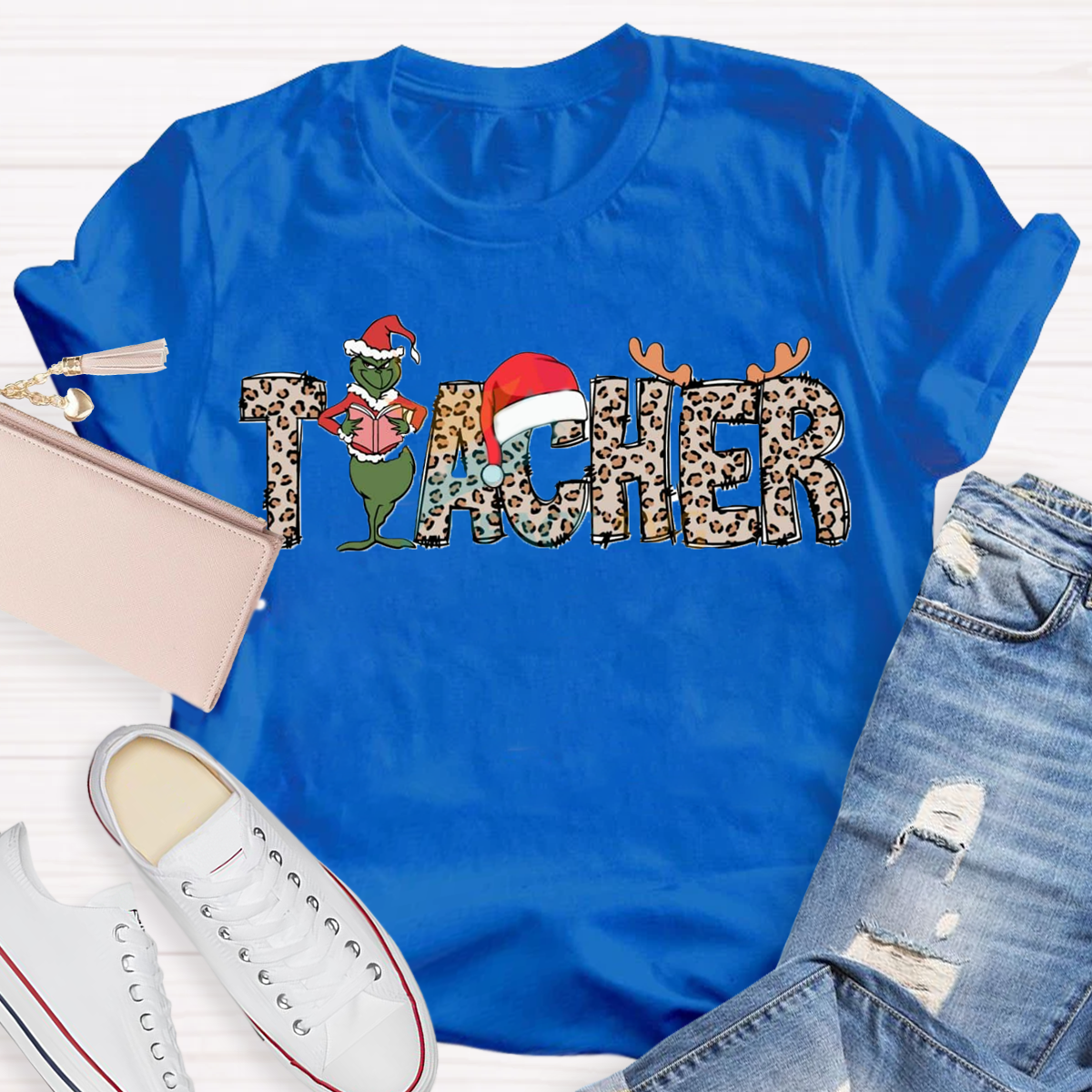 Christmas Leopard Teacher Grinch T-Shirt