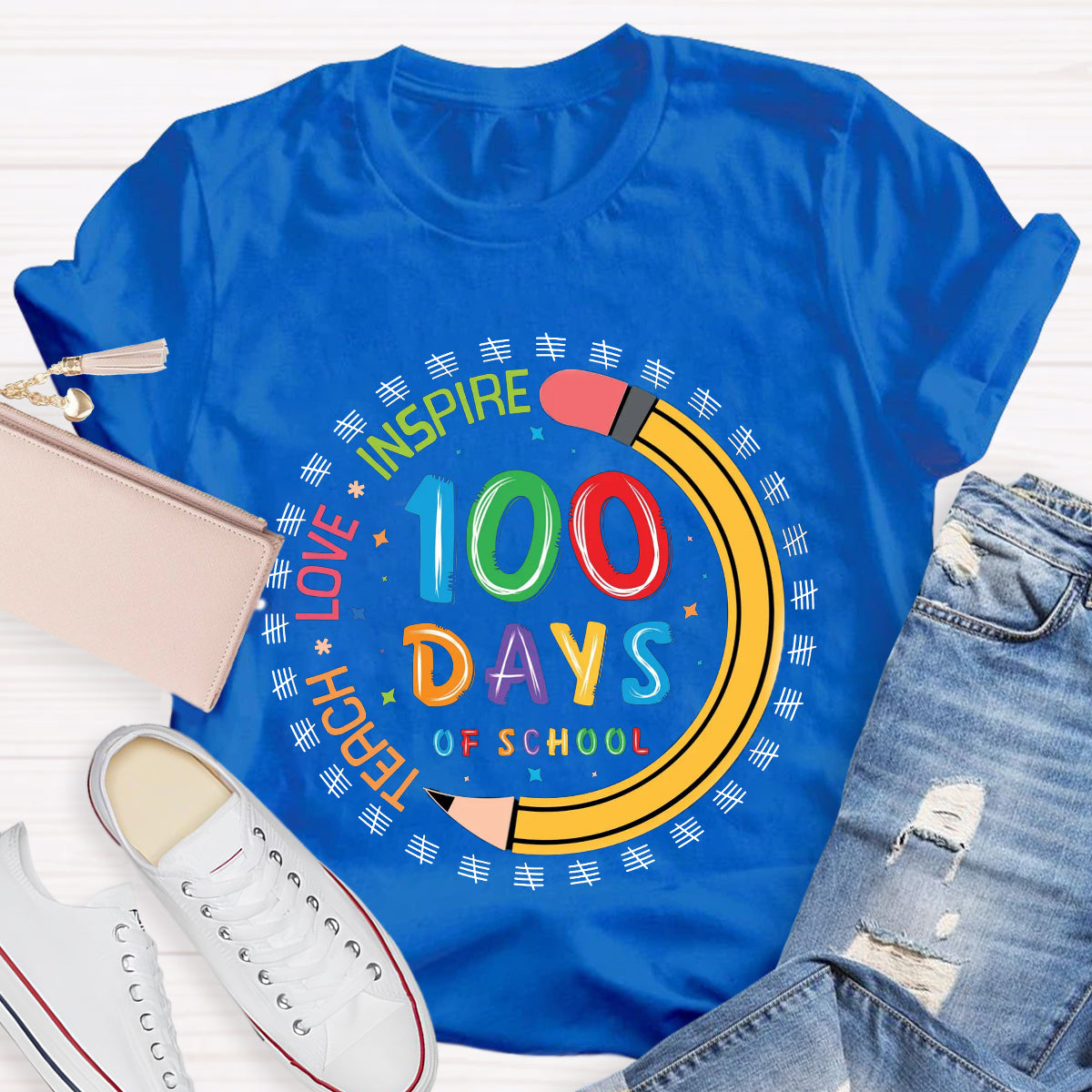 100 Days of School Teach Love Inspire T-Shirt