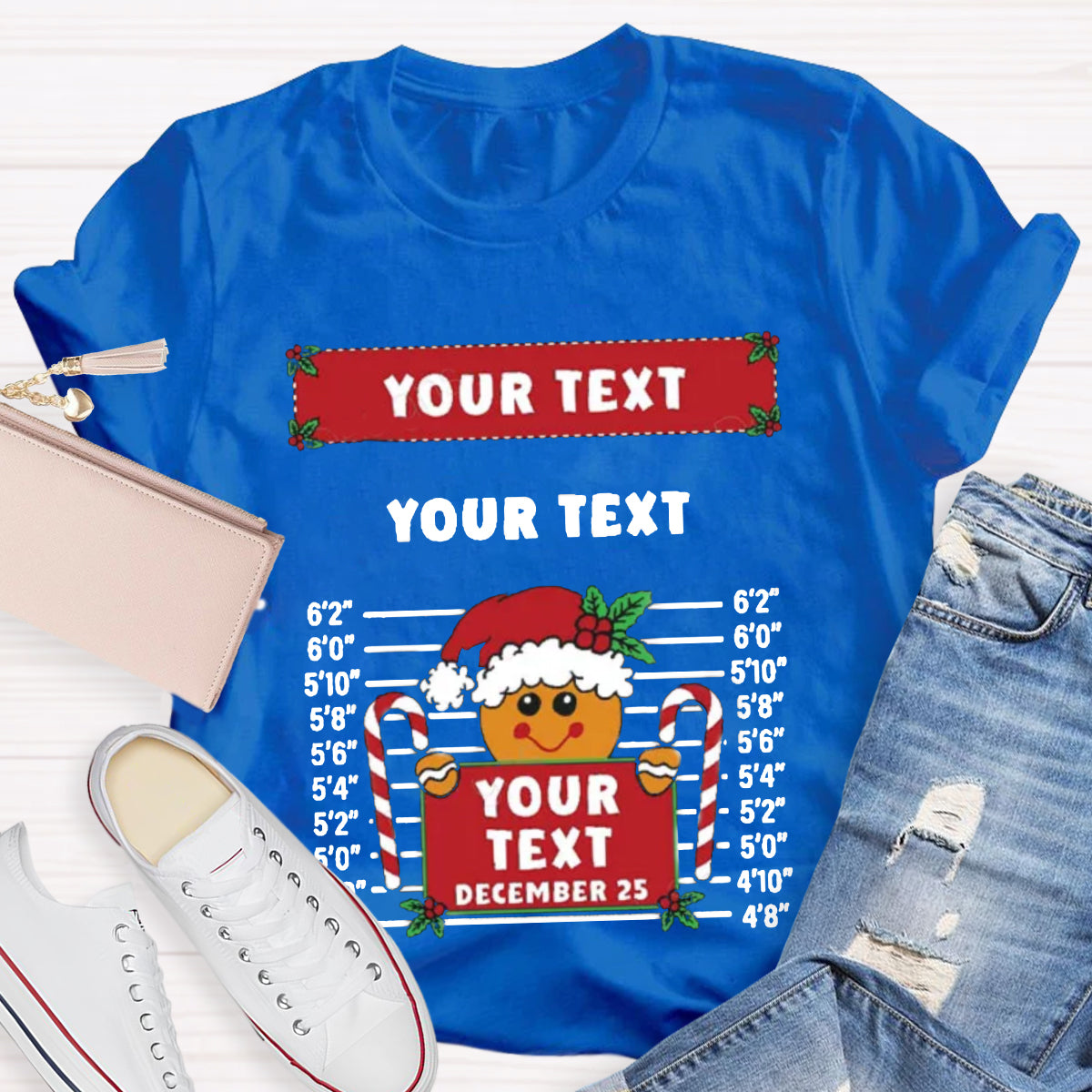 Personalized Text Funny Gingerbread Inmate Christmas Teacher T-Shirt