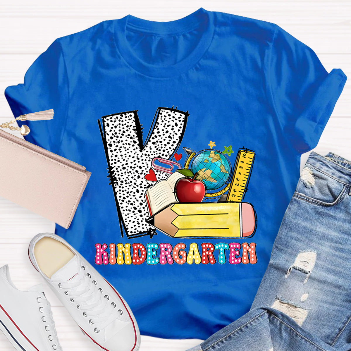 Personalized Grade Polka Dot Letter Print Teacher T-Shirt