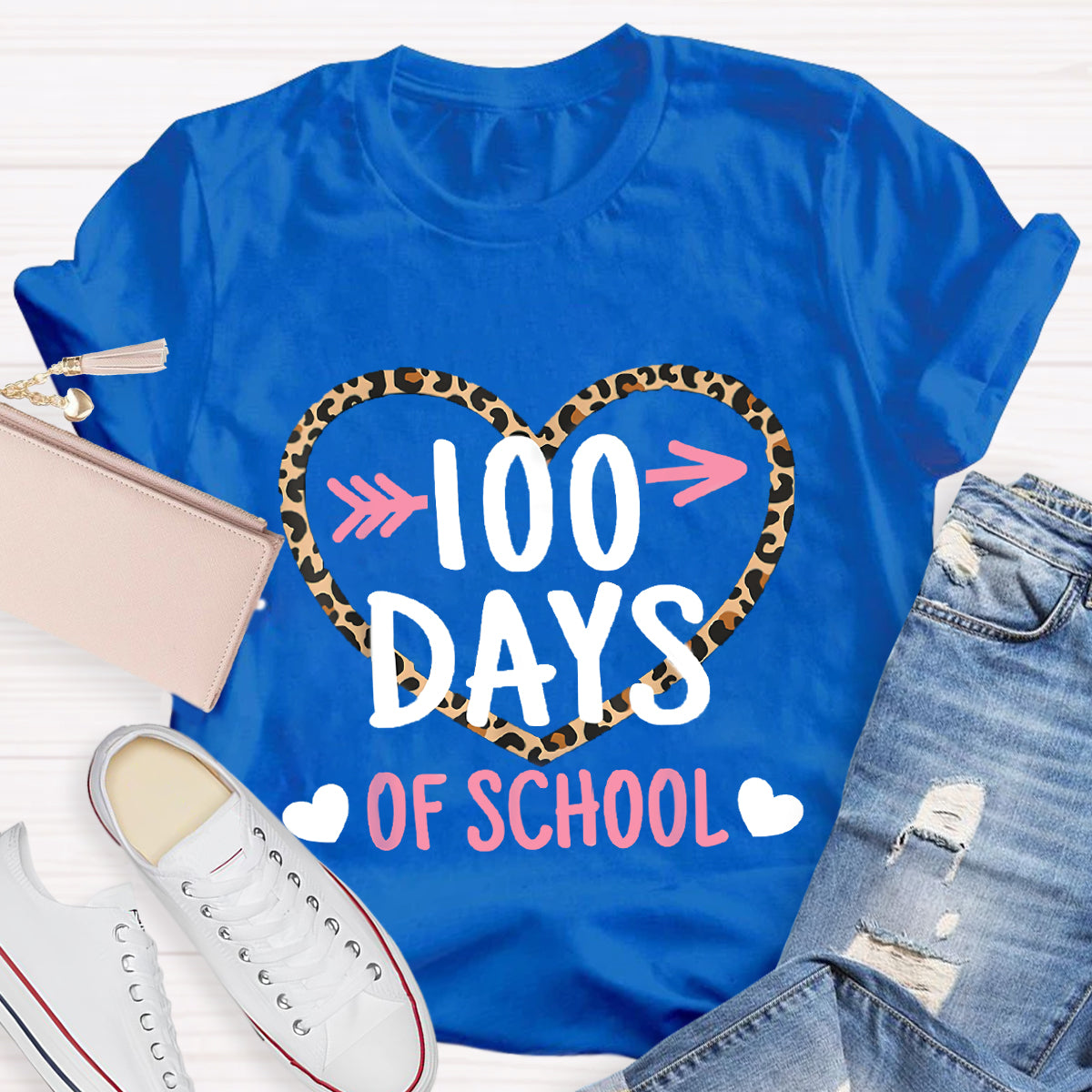 100 Days Of School Leopard Heart T-Shirt