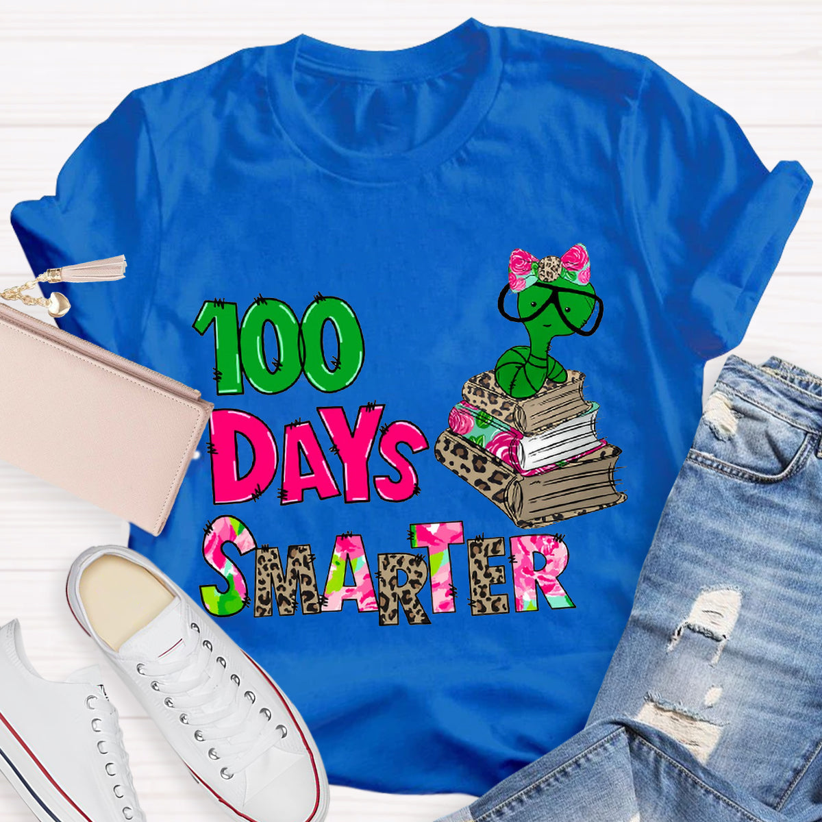 100 Days Smarter Caterpillar Wearing Glasses Teacher T-Shirt