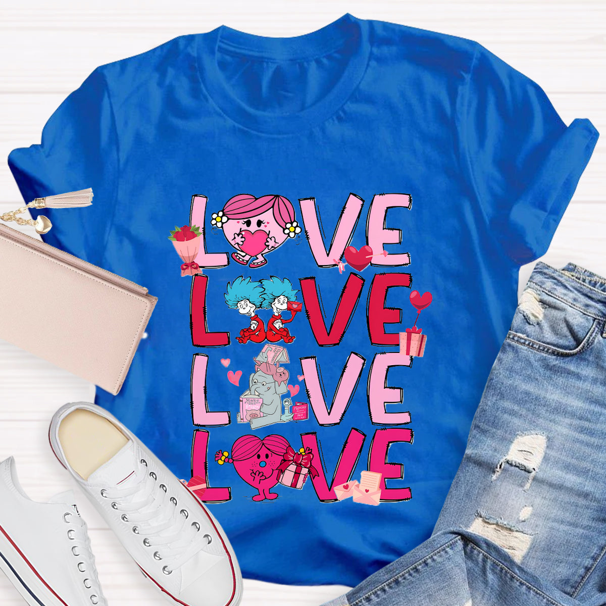 Love Cartoon Characters Teacher T-Shirt