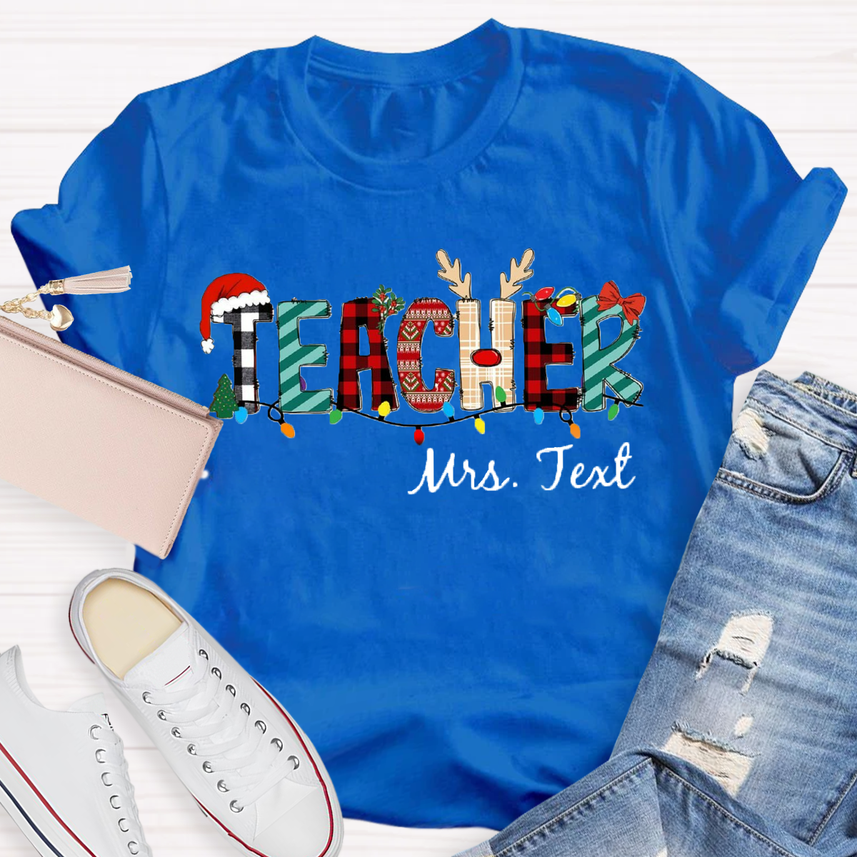 Personalized Name Christmas Teacher T-Shirt