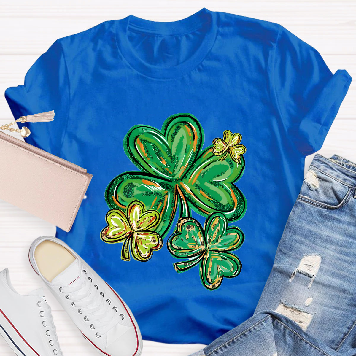 St Patrick's Day Clover Print Teacher T-Shirt