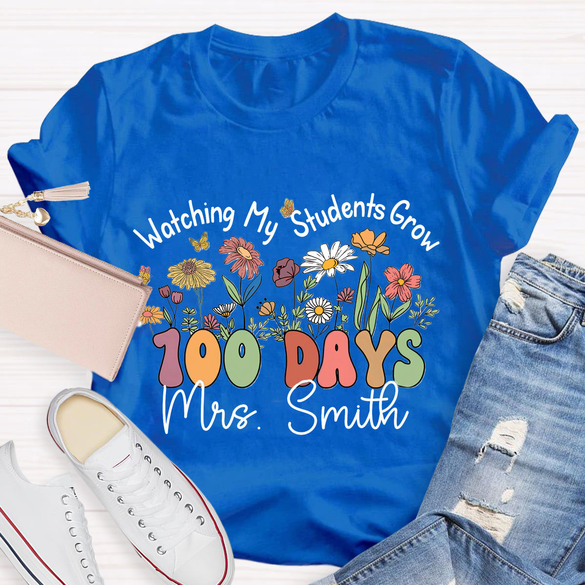 Personalized Name Watching My Students Grow 100 Days Teacher T-Shirt