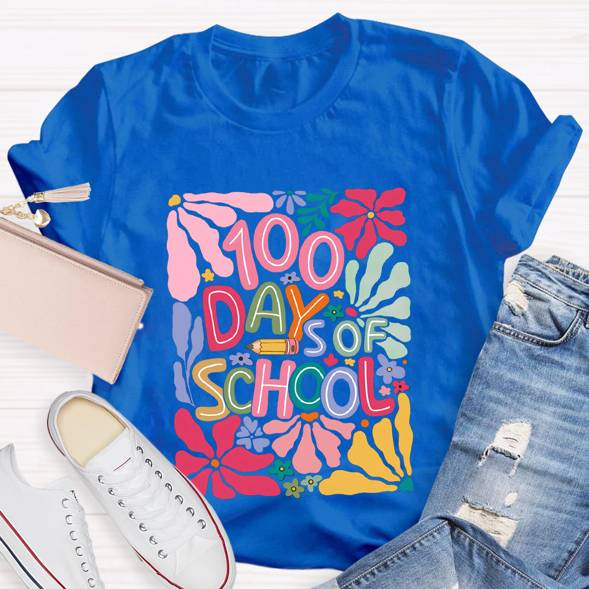 Floral 100 Days Of School Teacher T-Shirt