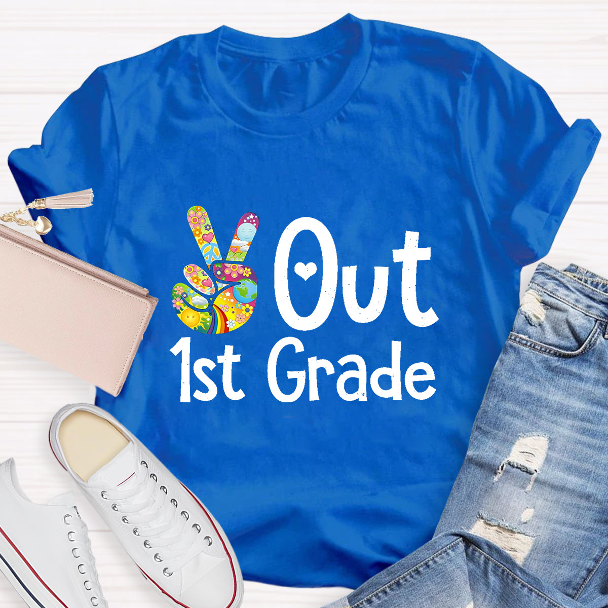 Personalized Grade Out 1st Grade Hand Signal Teacher T-Shirt