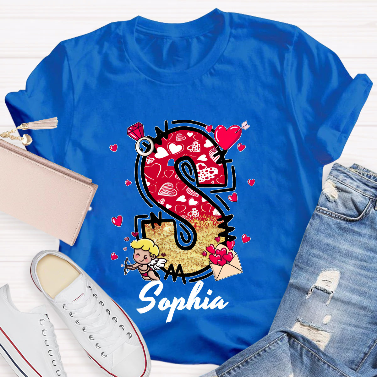 Personalized Name Valentine Day Alphabet T-Shirt