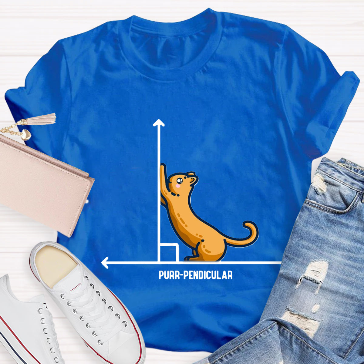 Purr-Pendicular Cute Maths Cat T-Shirt