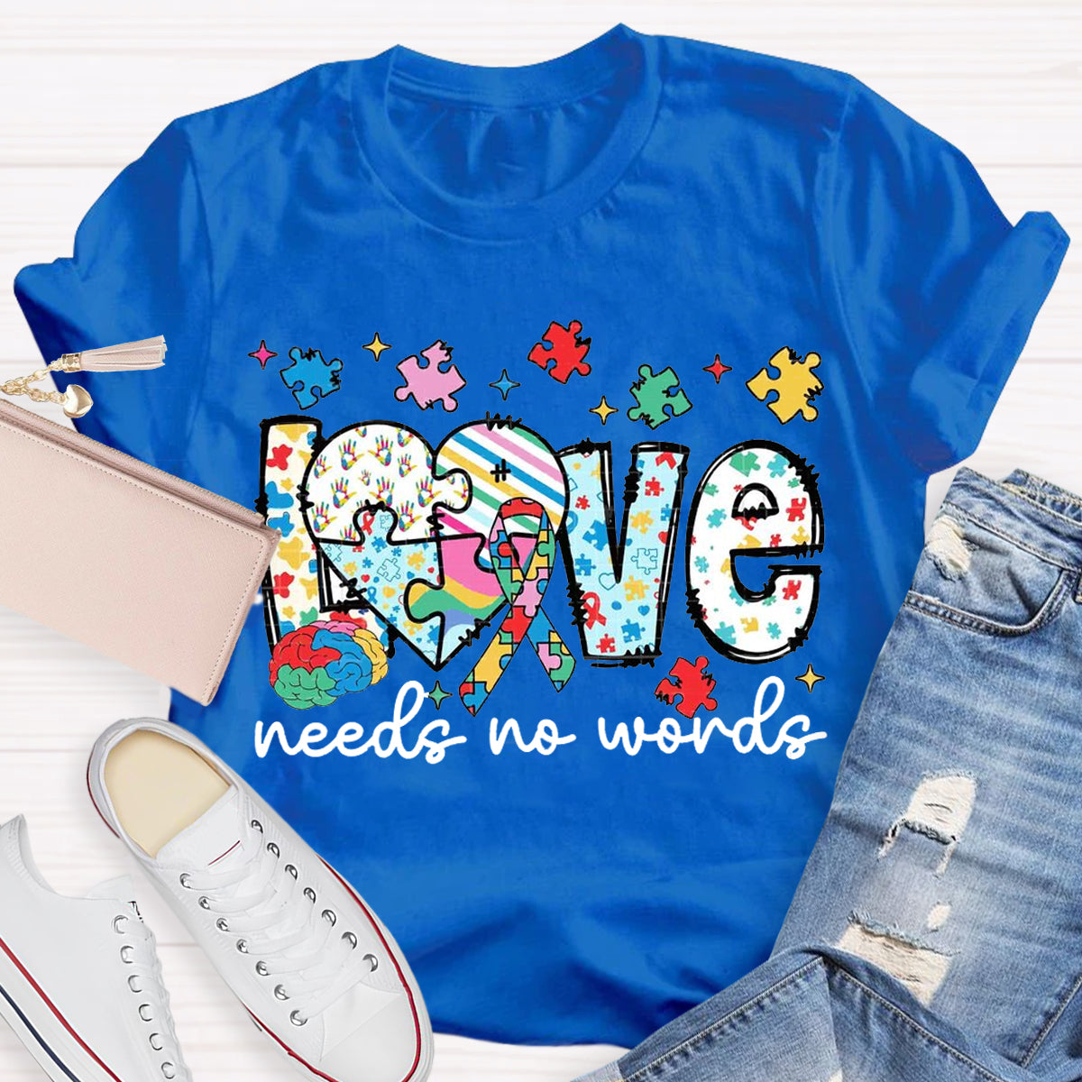 Love Needs No Words Autism Teacher T-Shirt