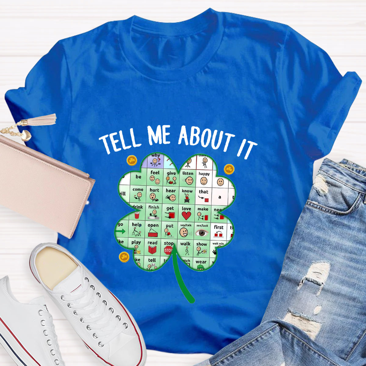 Tell Me About It Shamrock Teacher T-Shirt