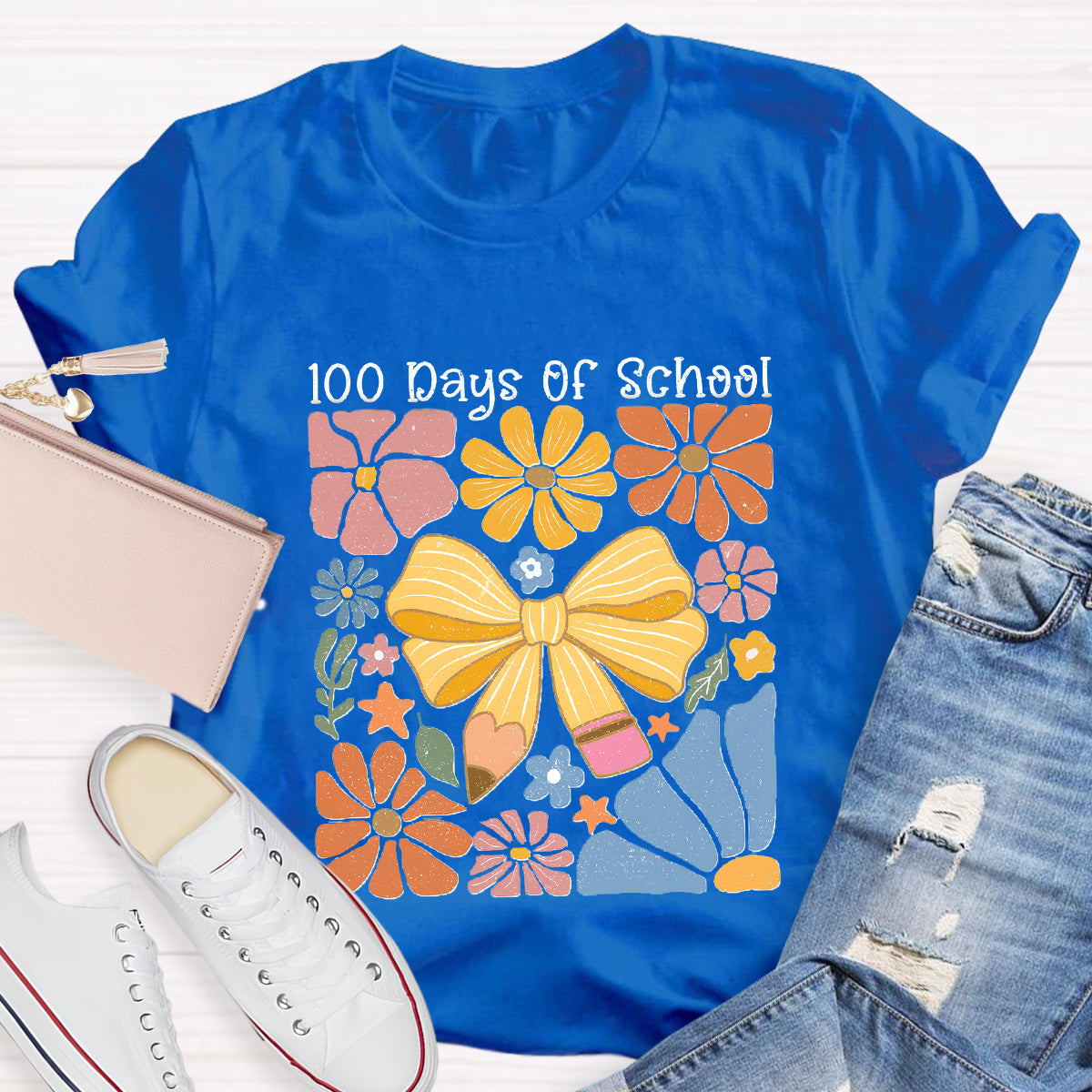 100 Days Of School Floral Teacher T-Shirt