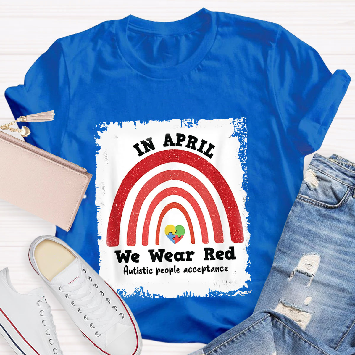 In April We Wear Red Autism People Acceptance T-Shirt