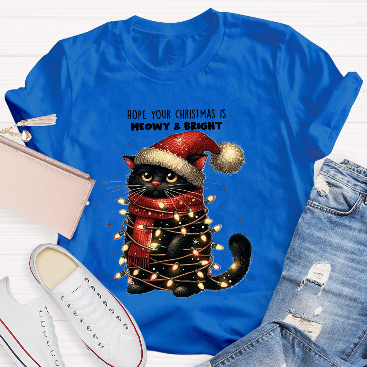 Hope Your Christmas Is Meowy And Bright Teacher T-Shirt