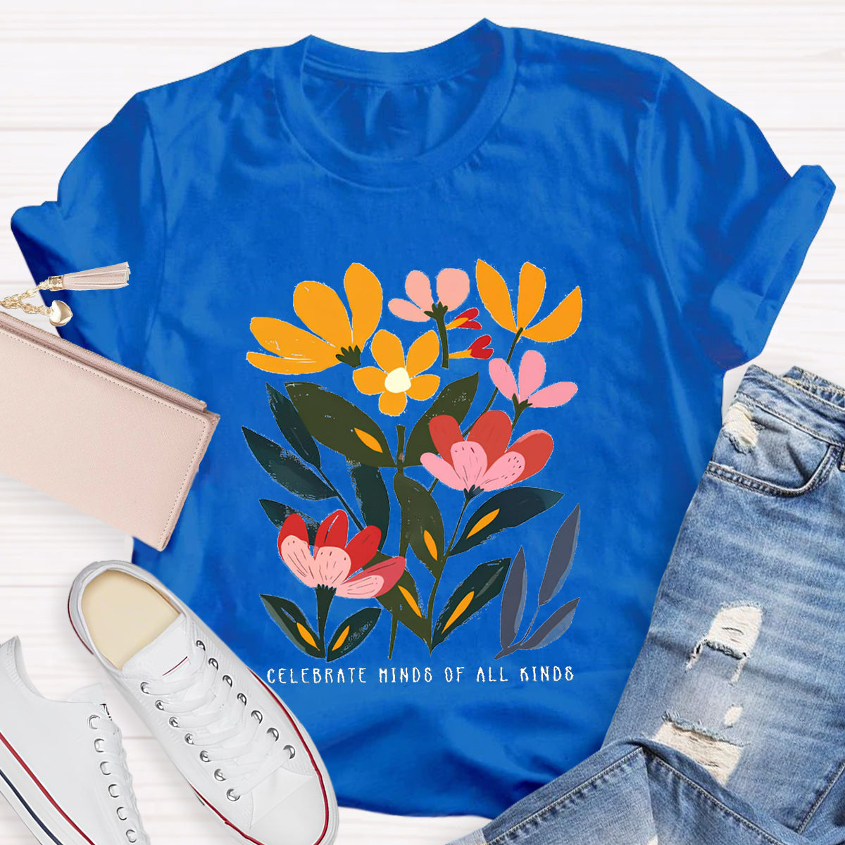 Art Flower Celebrate Minds of All Kinds Teacher T-Shirt