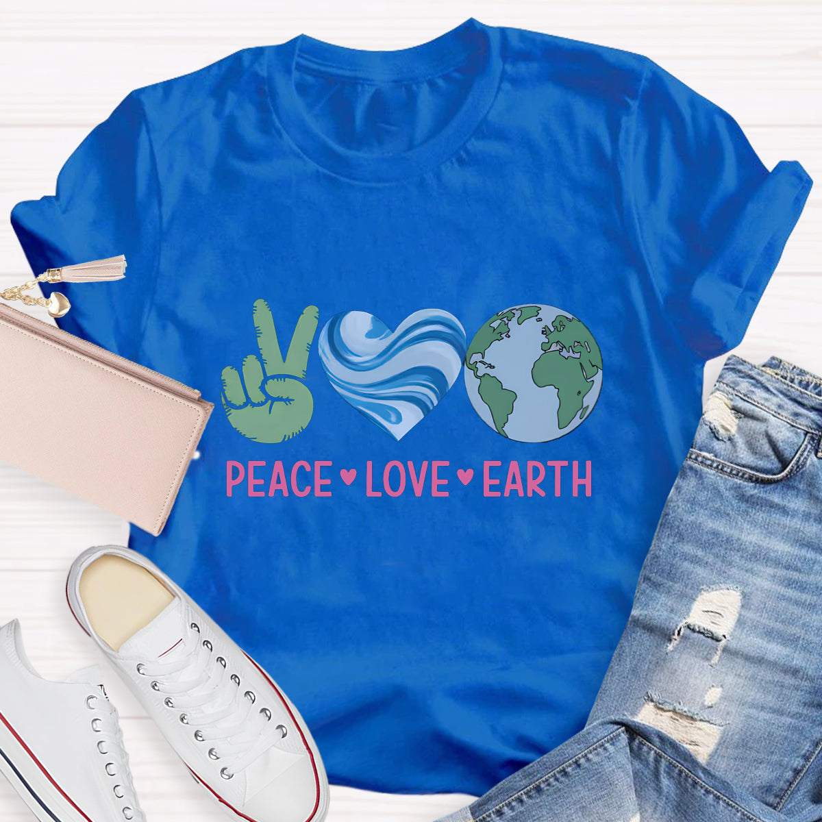 Peach Love Earth Teacher T-Shirt