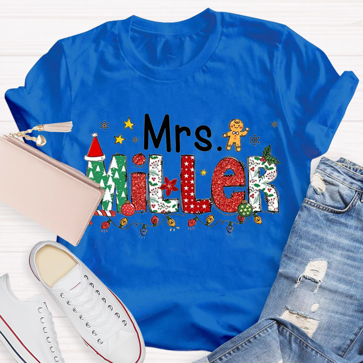 Personalized Name Christmas Teacher T-Shirt