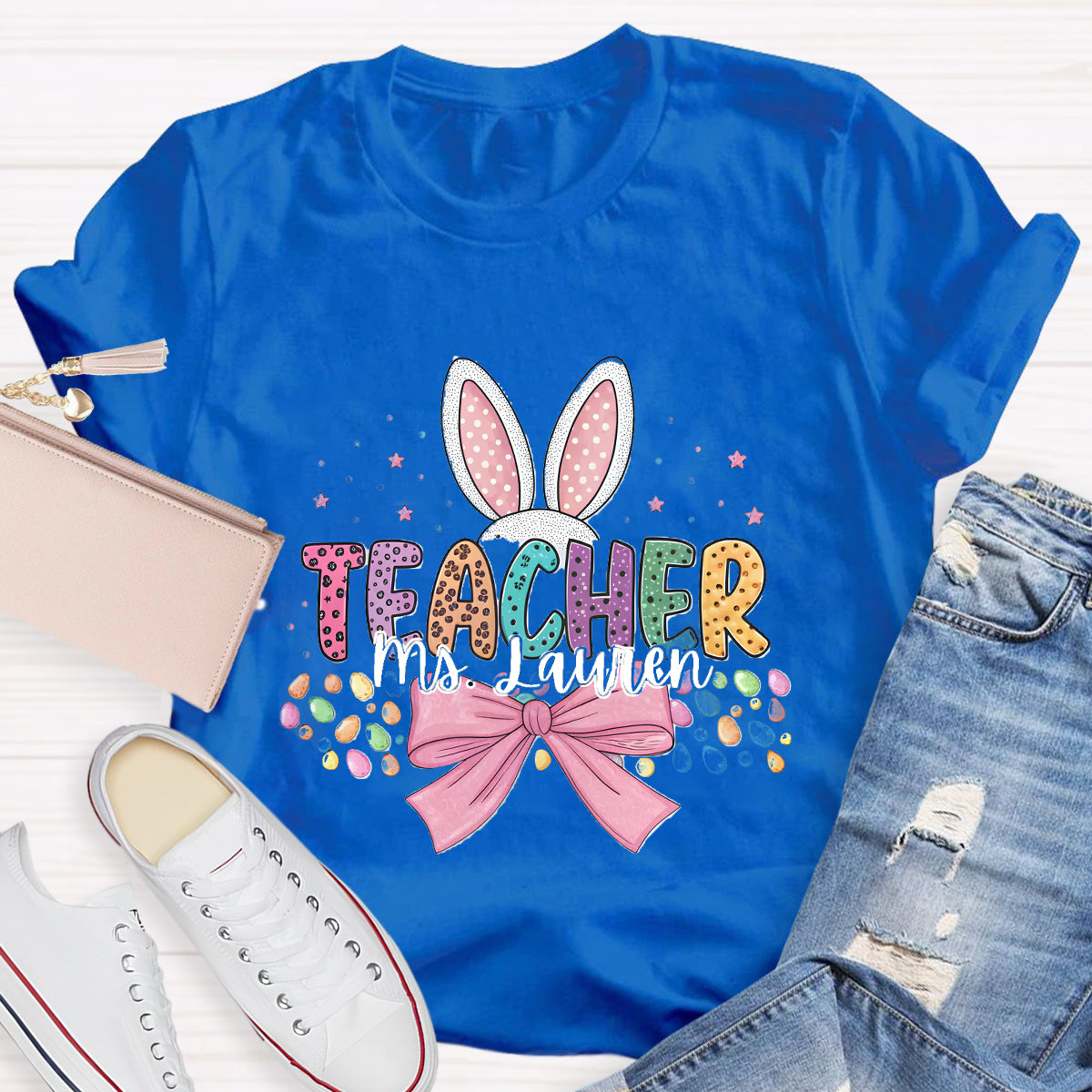 Personalized Name Bunny Teacher T-Shirt