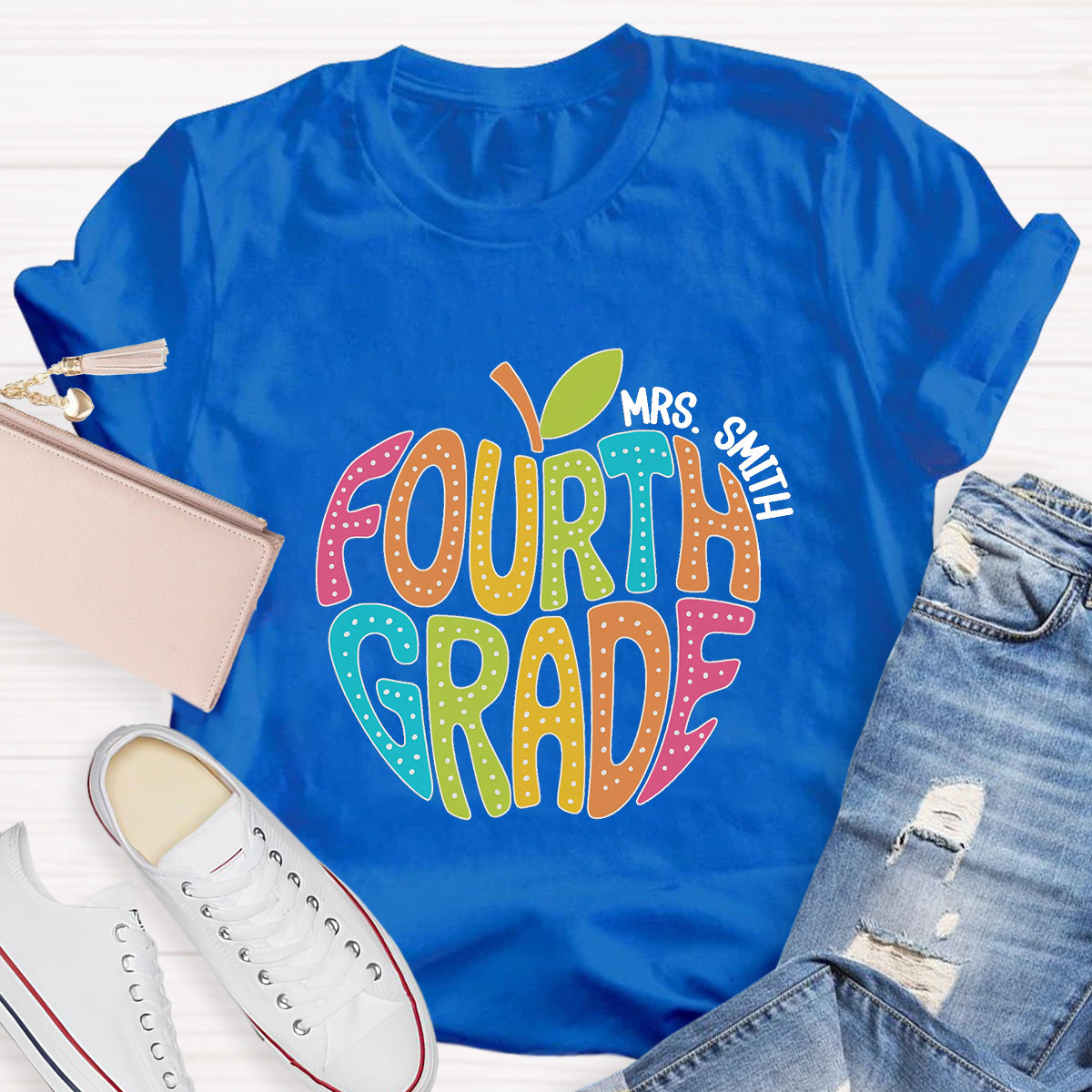 Personalized Grade And Name Letter Apple Teacher T-Shirt