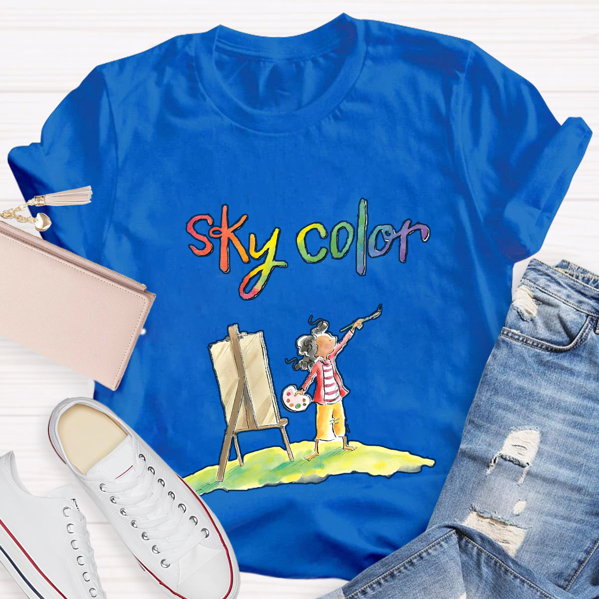 Sky Color Printing Teacher T-Shirt