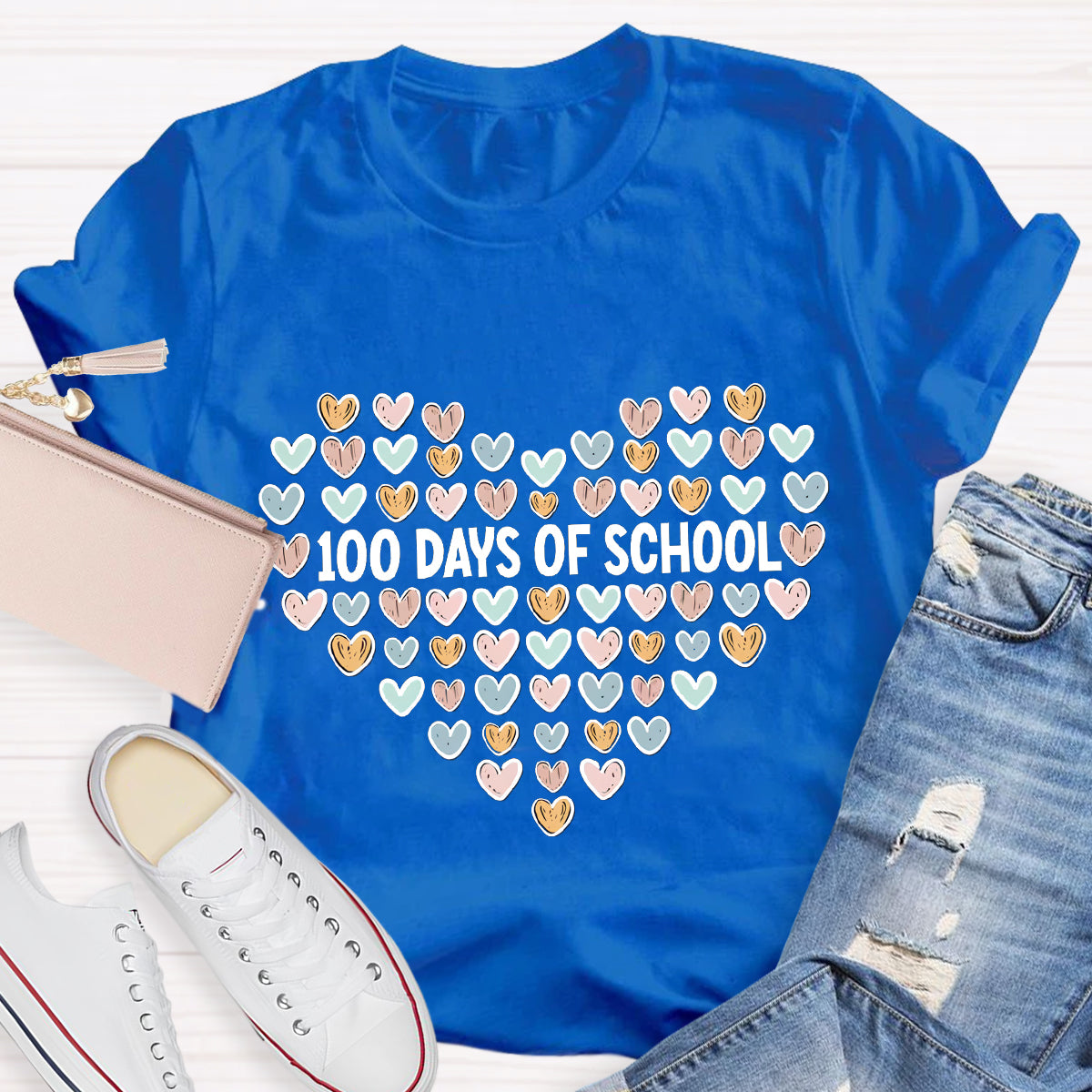 100 Days Of School Heart Teacher T-Shirt