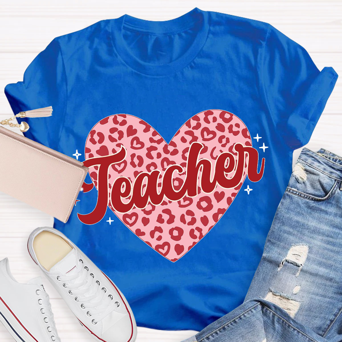 Checkered Heart Teacher T-Shirt