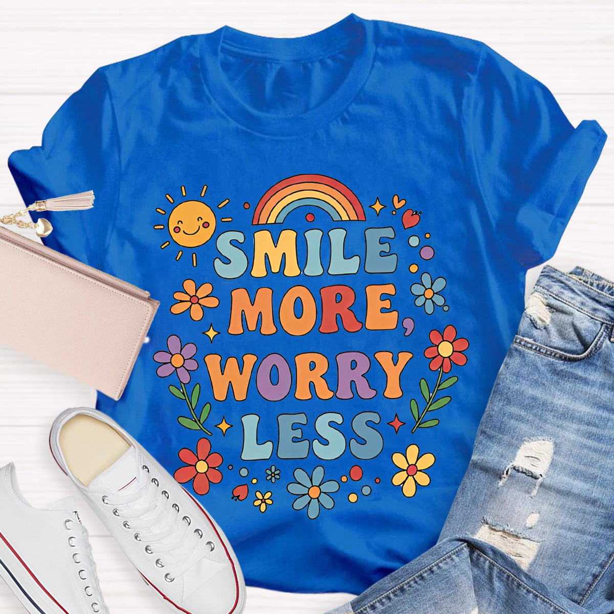 Smile More Worry Less Teacher T-Shirt