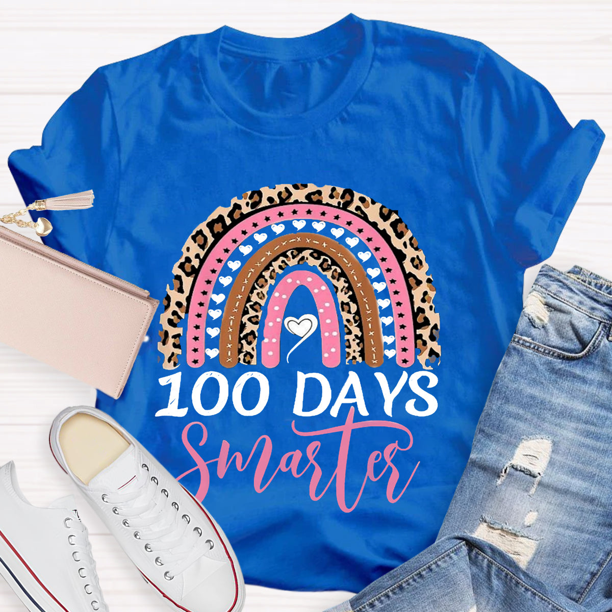 100 Day Smarter Leopard RainbowT-Shirt