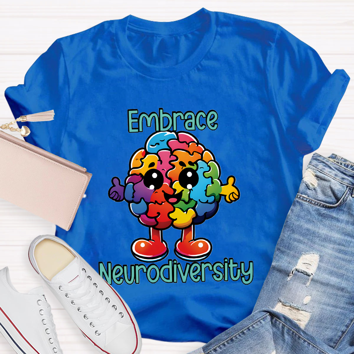 Embrace Neurodiversity Colorful Brain T-Shirt