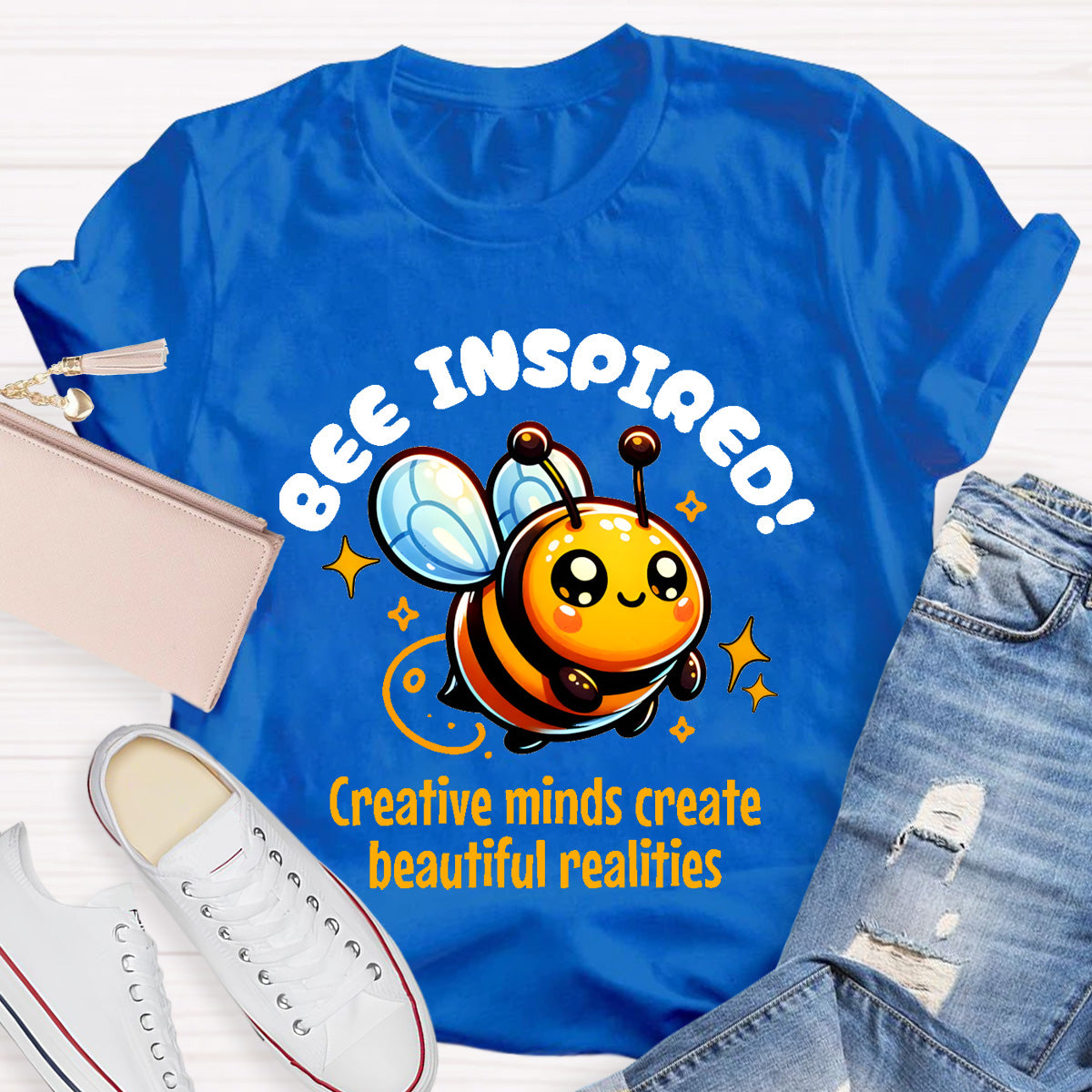 Bee Inspired Creative Minds Create Beautiful Realities Teacher T-Shirt