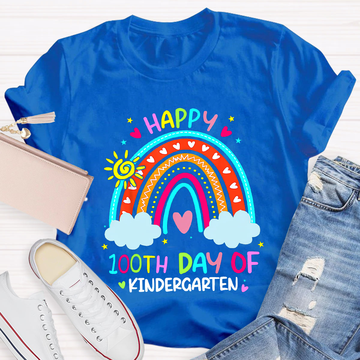 Personalized Grade Happy 100th Day Of Kindergarten Teacher T-Shirt