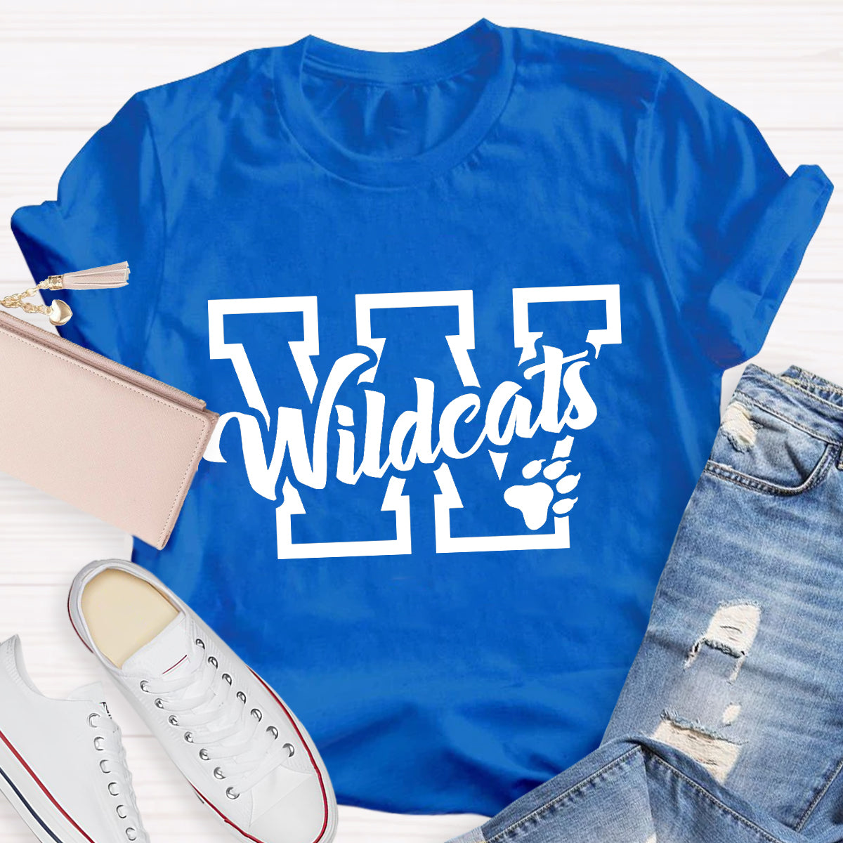 Personalized School Mascot Wildcats Black Letters Teacher T-Shirt