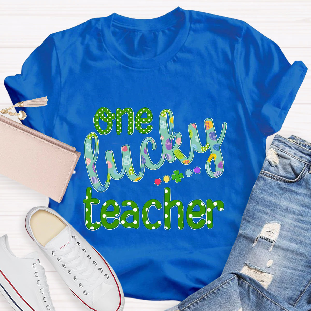 One Lucky Teacher Polka Dot Design T-Shirt