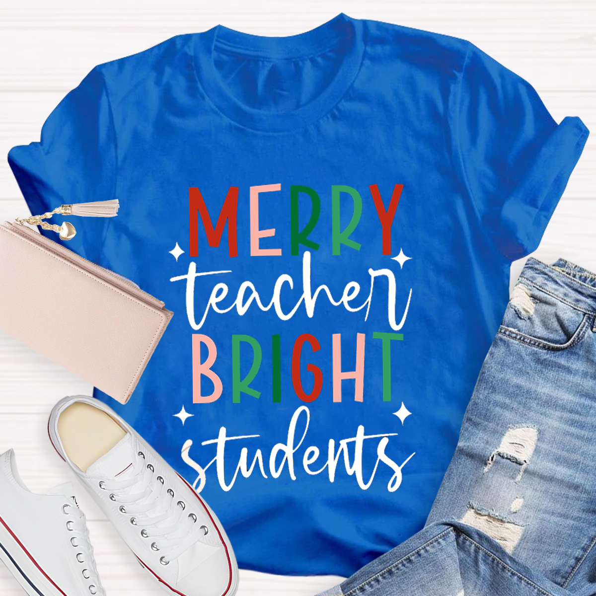 Merry Teacher Bright Students Christmas Teacher T-Shirt