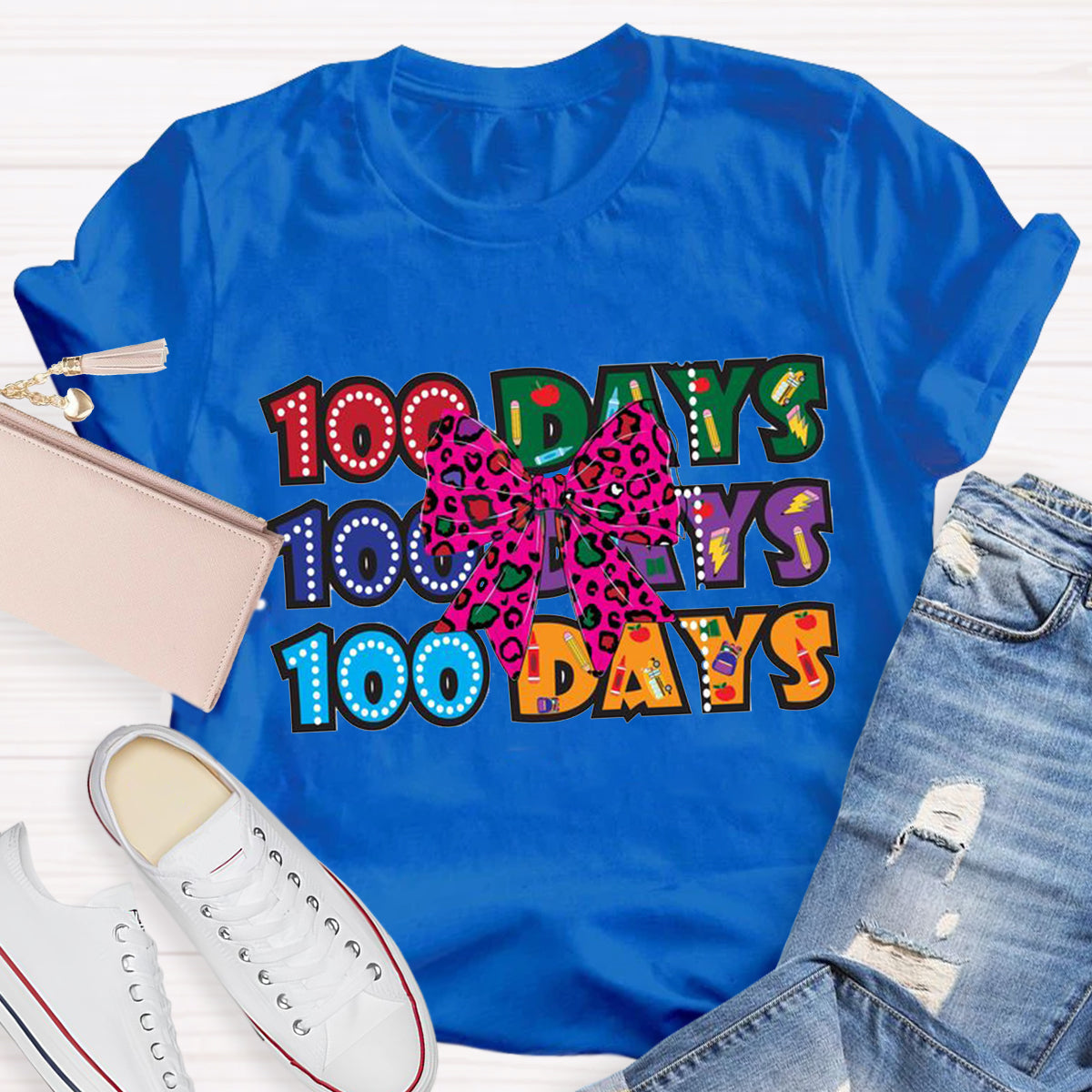 100 Days  Bow Teacher T-Shirt