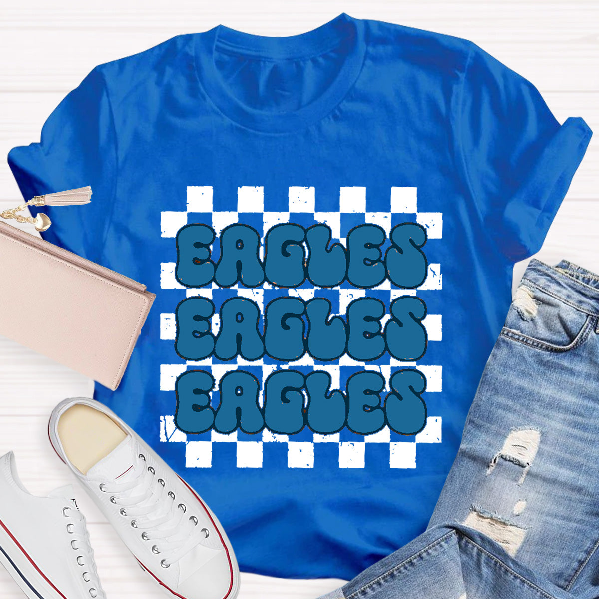 Personalized Mascot Eagles Chessboard pattern Teacher T-Shirt