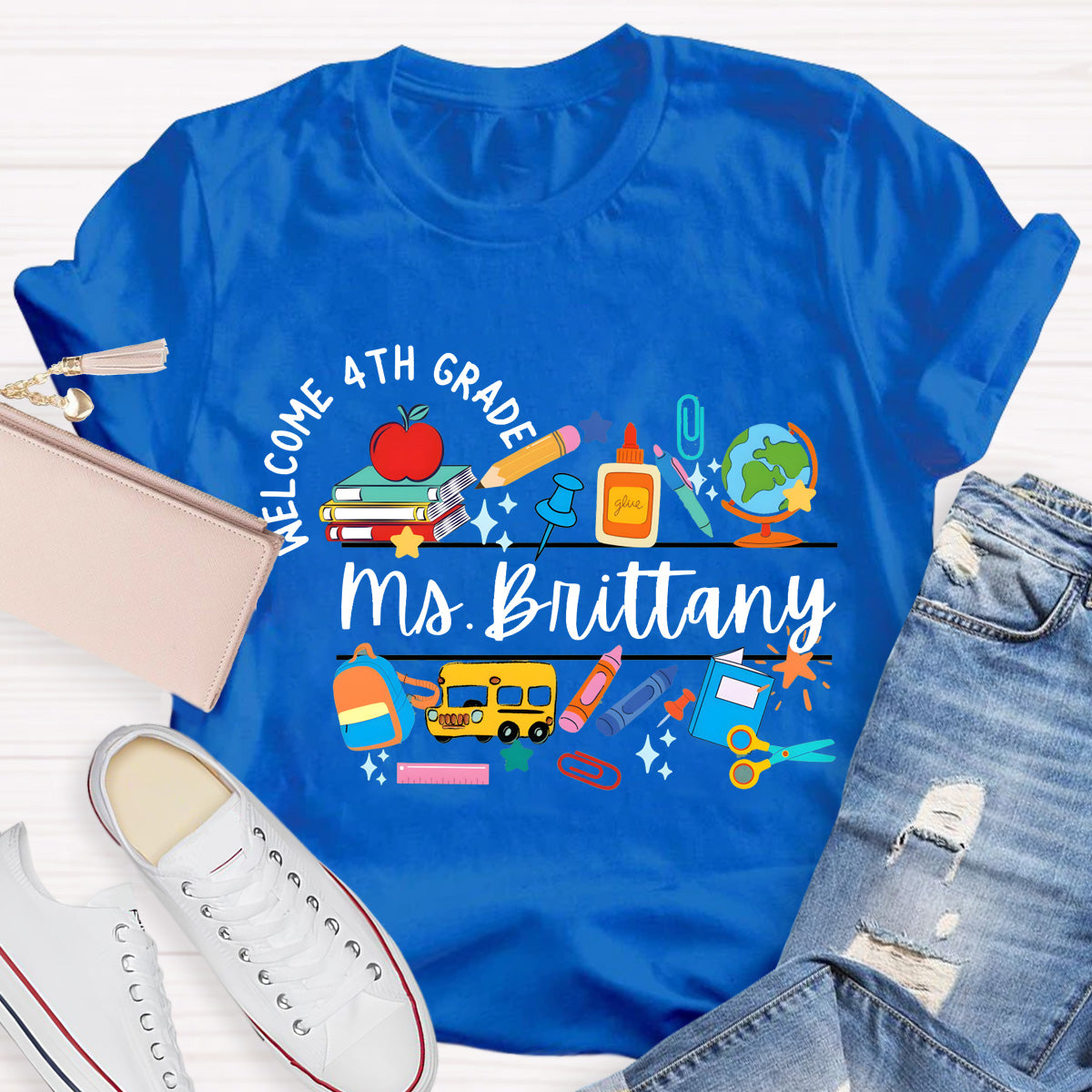 Personalized Grade And Name Welcome 4th Grade Teacher T-Shirt